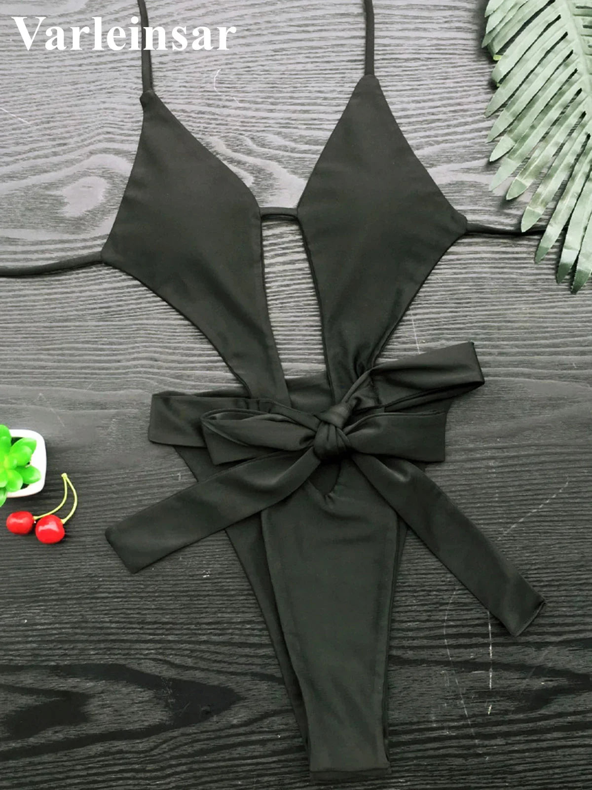 Knotted Backless Cut Out Halter One Piece Swimsuit Women Swimwear Female Monokini High Cut Bather Bathing Suit Swim Lady V3817