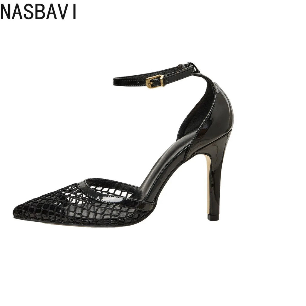 2026 Summer New Style - Three-color Mesh Open Toe Business Shoes with Round Tops, Small Inner Cuts, Thin High Heels