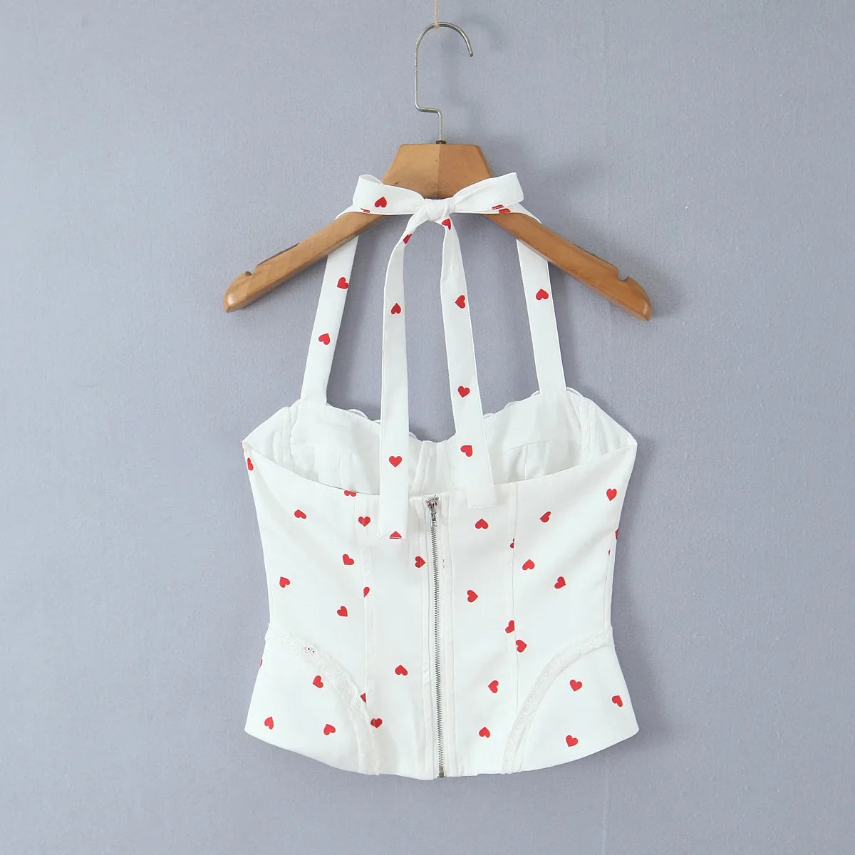 New Elegant Style Sexy Sweet Hot Girl Heart Print Slim Fit Strap Camisole Lace Trimmed Back Zipper Sleeveless Vest Charming GT1L