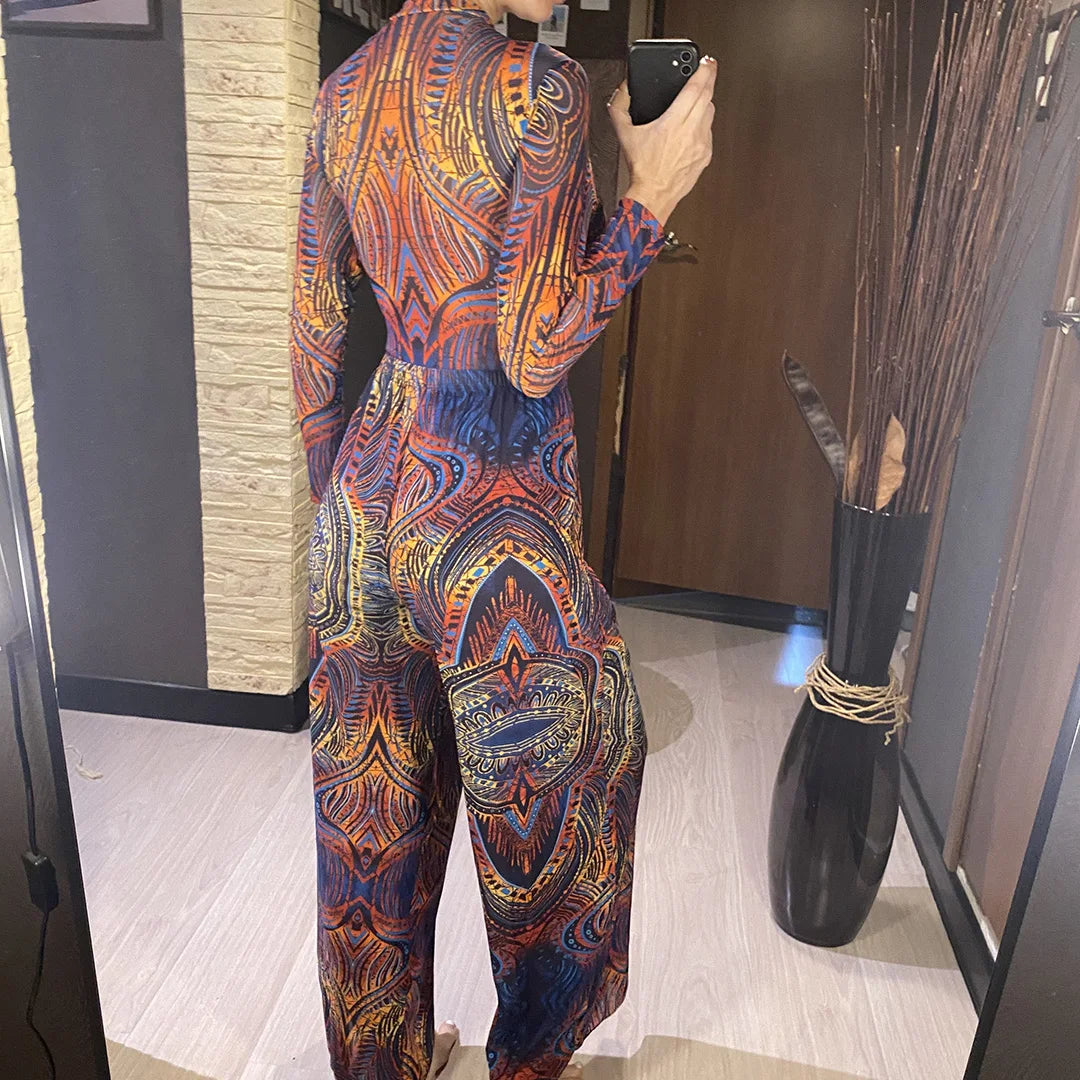 XS - XXL Printed Long Sleeve With Pants Women Swimwear One Piece Swimsuit Female Zipper Padded Bather Bathing Suit Swim V7094