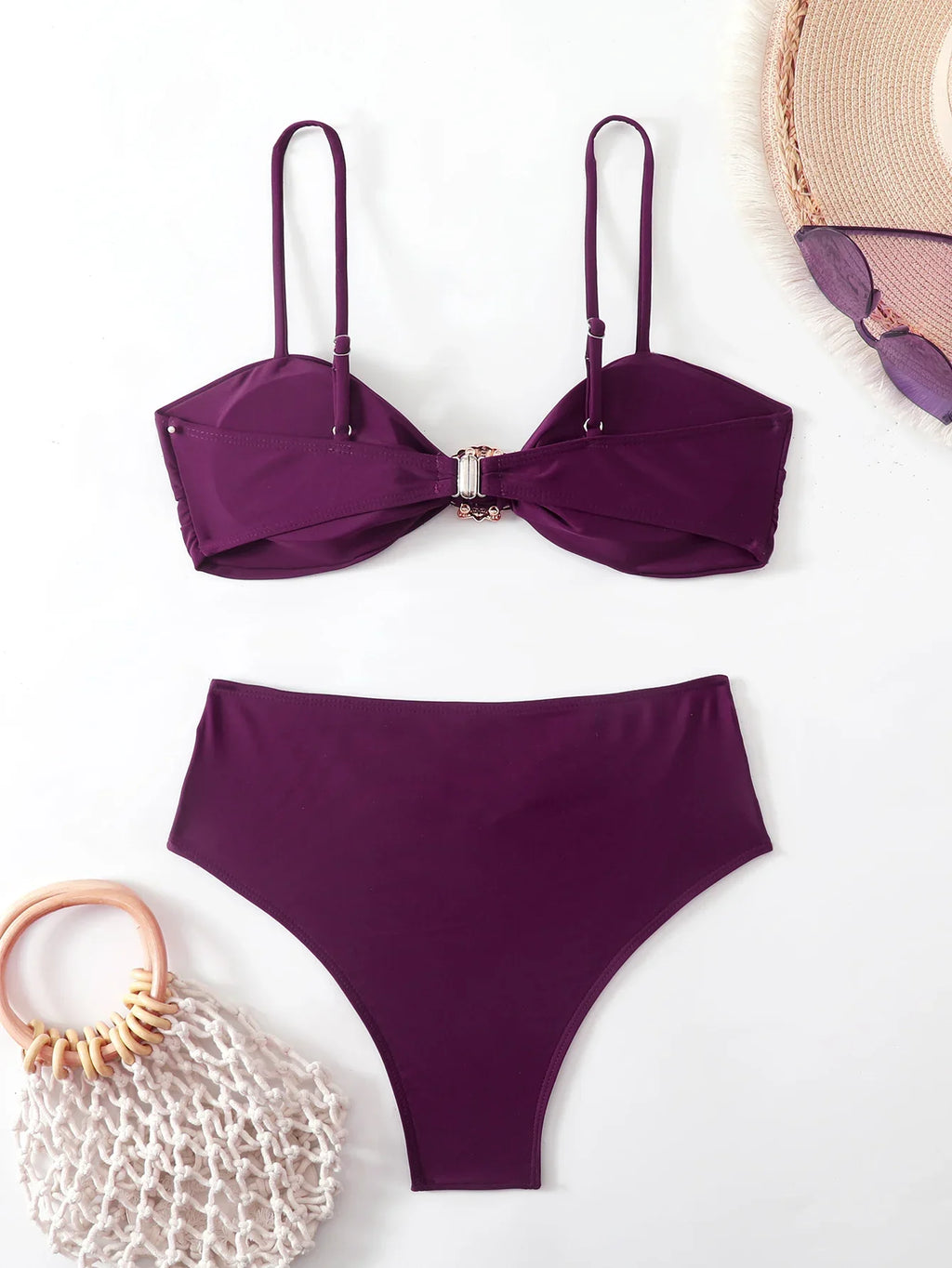 Strappy High Waist Bikinis 2026 Women Sexy Shell Swimsuit Solid Padded Swimwear Female Bathers Bathing Swimming Swim Suit