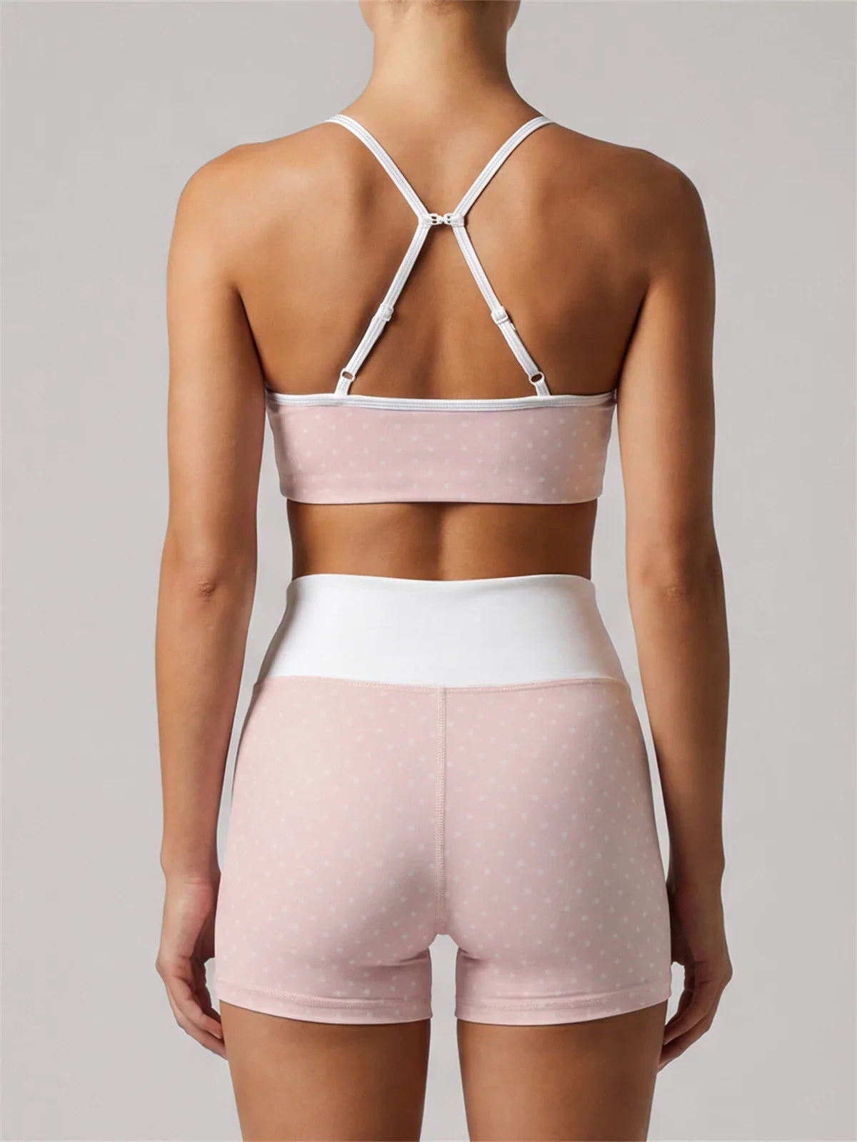 Summer Pink Wave Point Yoga Sets for Women Slim Sports Tank Top Gym Outfits Outerwear High Waist Shorts Training Fitness Suits
