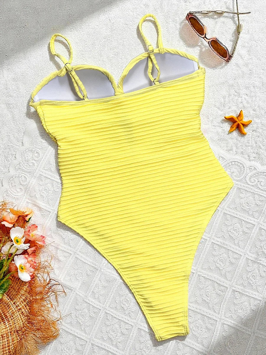 Wrinkled Bra Cup Swimsuits 2025 Female Swimwear One Piece Swimsuit Women Monokini High Cut Bathing Suit Swim Beach Wear Bodysuit