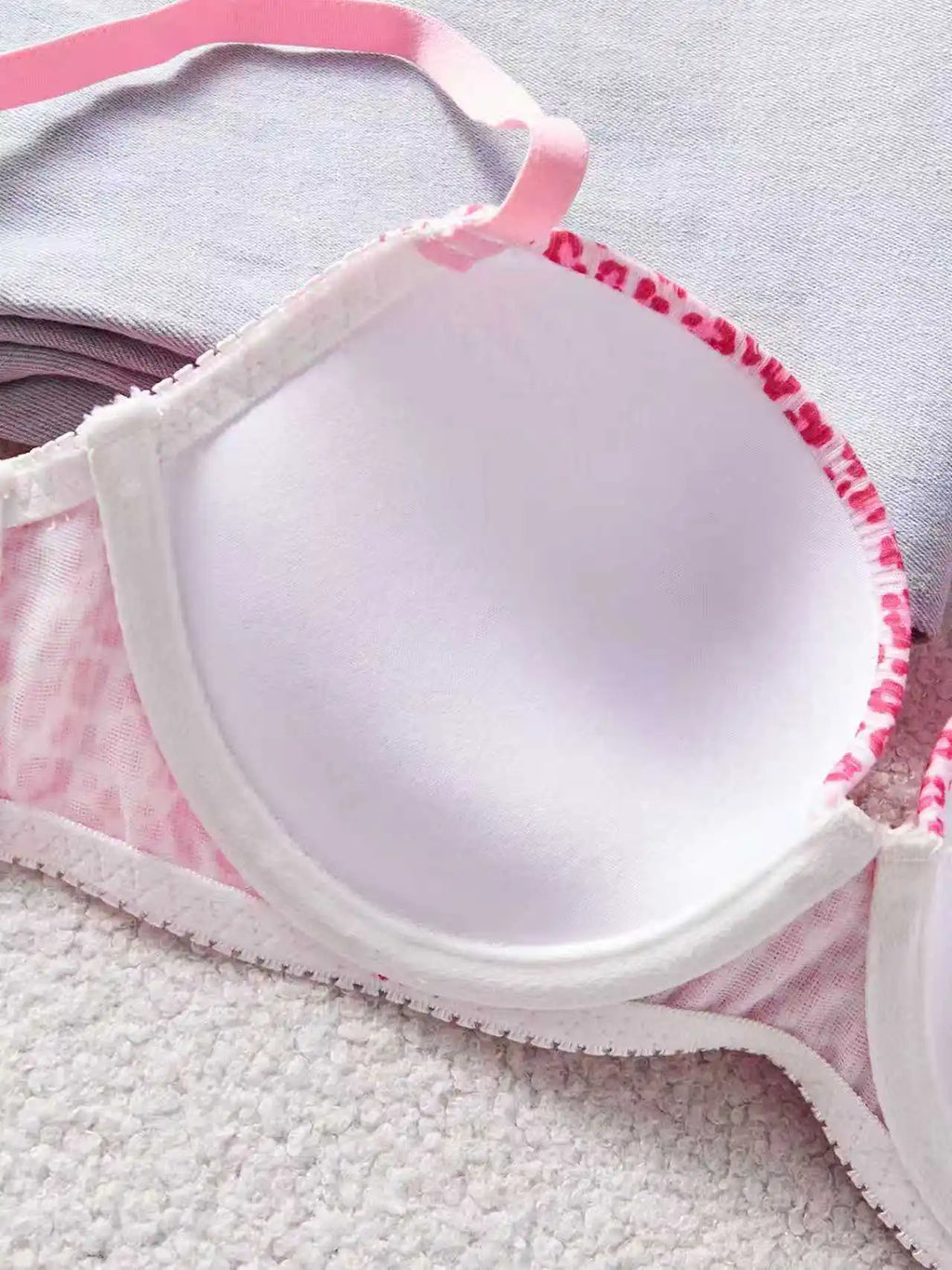 Single Piece Pink Leopard Print Bra Adorable Daily Wear Gathered Effect Feminine Underwear Comfortable Bra for Women