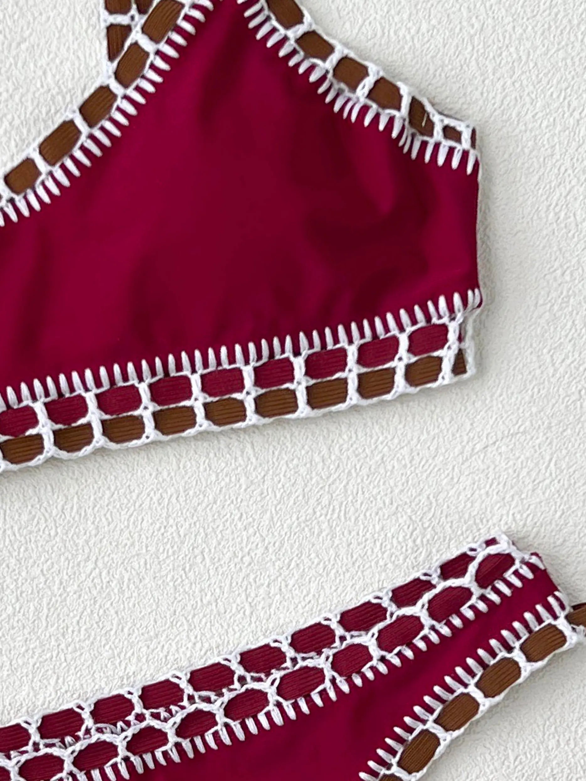 2026 Women Swimsuit Elegant Wine Red Bikini Set with Unique Braided Trim Perfect for Beach Wear and Pool Parties Summer Getaways
