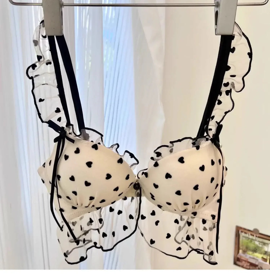 Japanese Mesh No-wire lace Underwear set Women's small breasts gather sexy pure desire sweet bra cute bra Panty SET TUSHY