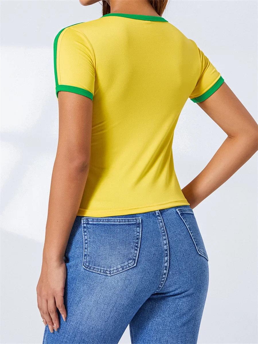 Summer Women's Casual T-shirt Short Sleeve Round Neck Slim Fit Cropped Tee Tops Shirts Streetwear