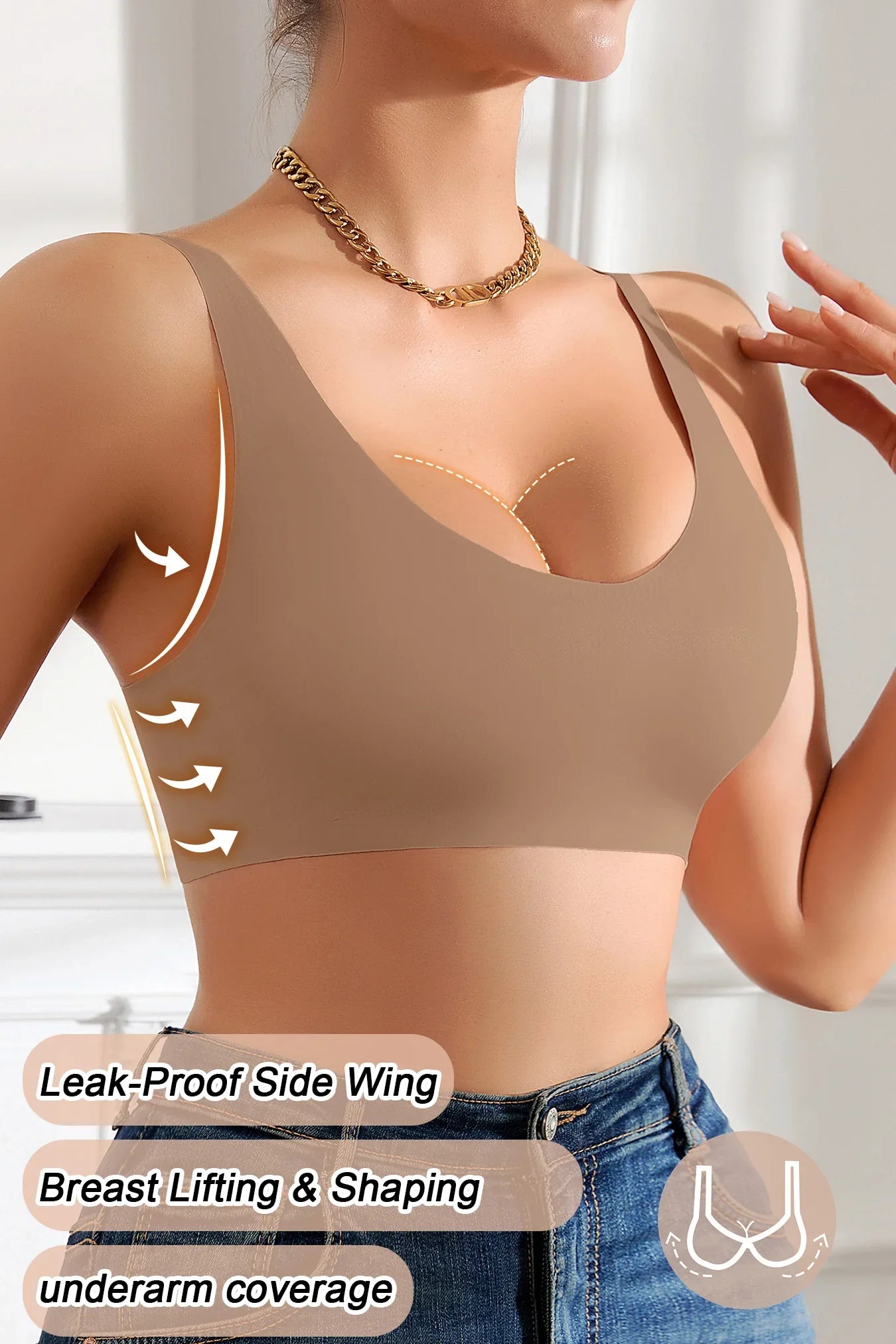 4PCS Women's Wire-Free Seamless Bras - Soft Comfort, Adjustable Straps, Non-Slip Adhesive, Removable Cups, Full-Coverage