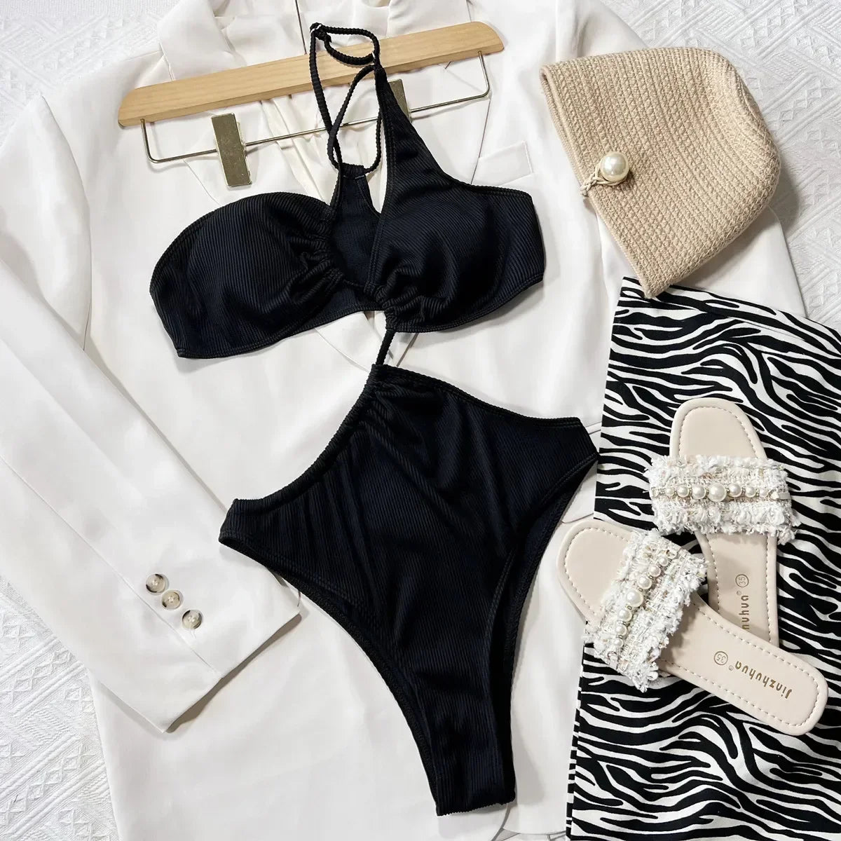 2026 Sexy Black One Piece Swimsuit Swimwear Women Hollow Single Shoulder High Waist Bathing Suit Beachwear Maillot De Bain Femme