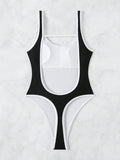 2026 Splicing Backless Women Thong Swimwear One Piece Swimsuit Female Monokini High Cut Leg Bather Bathing Suit Swim Beach Wear