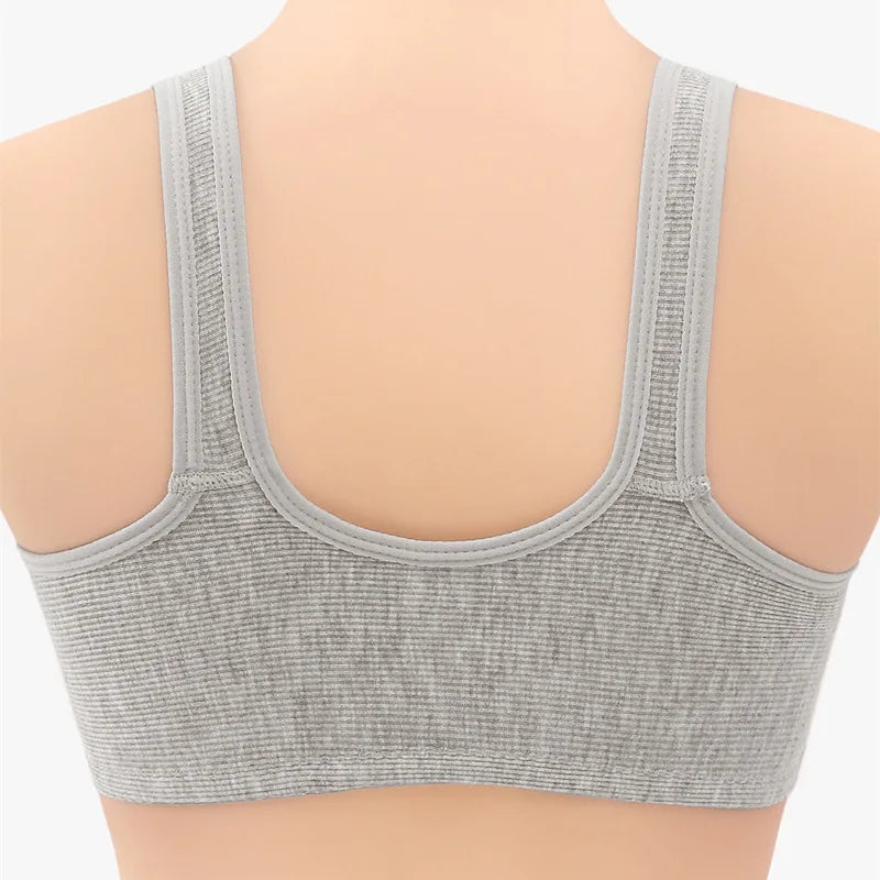 Women's Bra Wire-Free Front Closure Solid Color Full Coverage Fixed Cups More Considerate for Middle-Aged And Elderly Individual