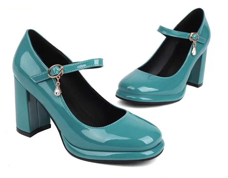 Spring and Autumn New Styles Fashion High-heeled Women's Shoes Shallow Mouth Buckle Square Heel Women Shoes Size 34-45 High 9cm