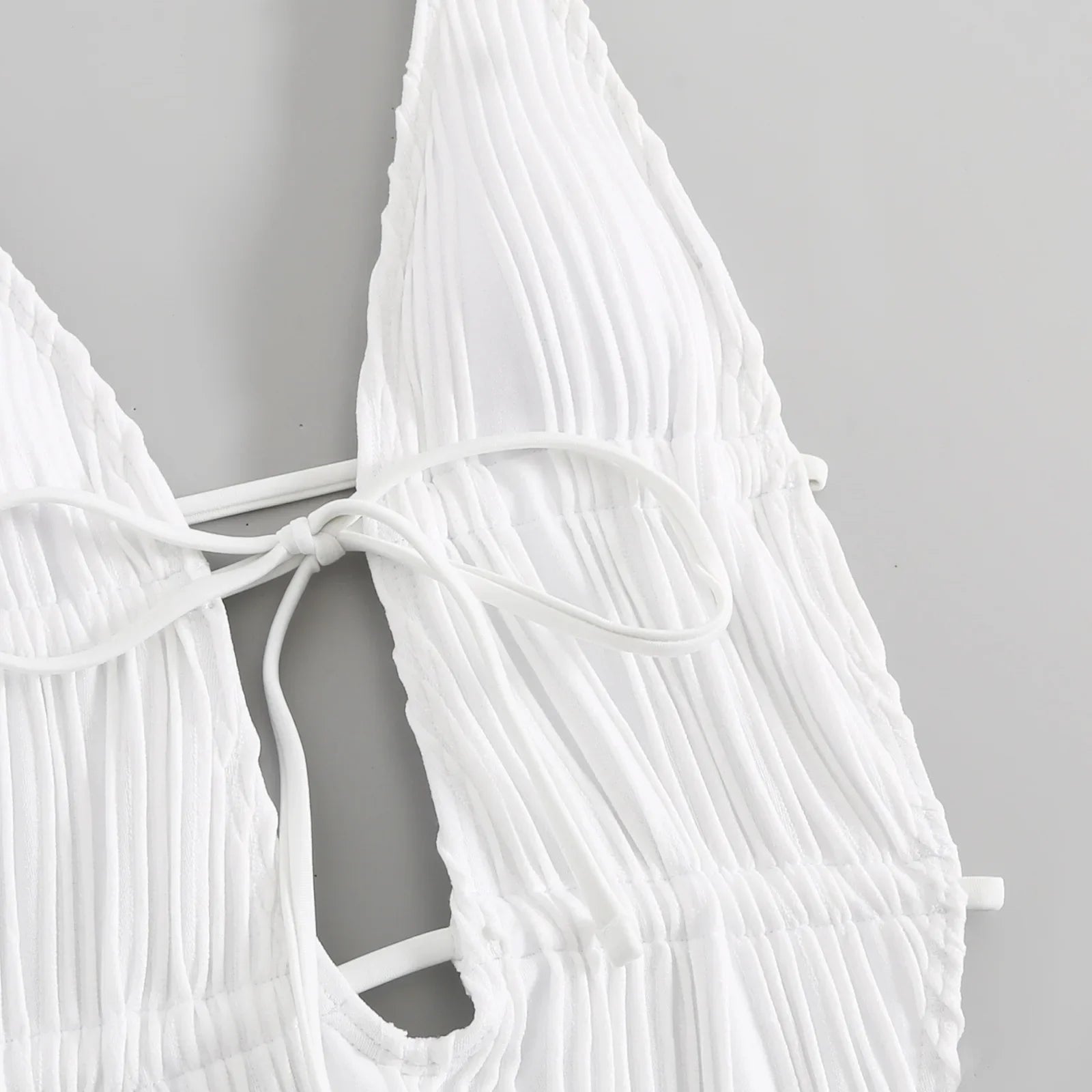 Deep V Neck Halter Wrinkled Female Swimwear One Piece Swimsuit Women Backless Monokini High Cut Bather Bathing Suit Swim Lady