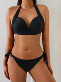 Summer Fashion Solid Color Strap Bikini Anti-Wrinkle Comfortable Swimsuit Perfect Beachwear for Pool Party And Sunbathing