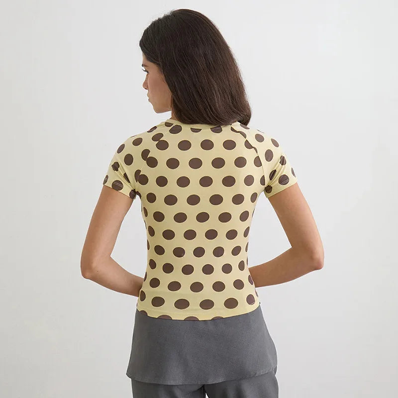 2026 Summer Women's Tops Round Neck Short Sexy Polka Dot T-Shirt Tops