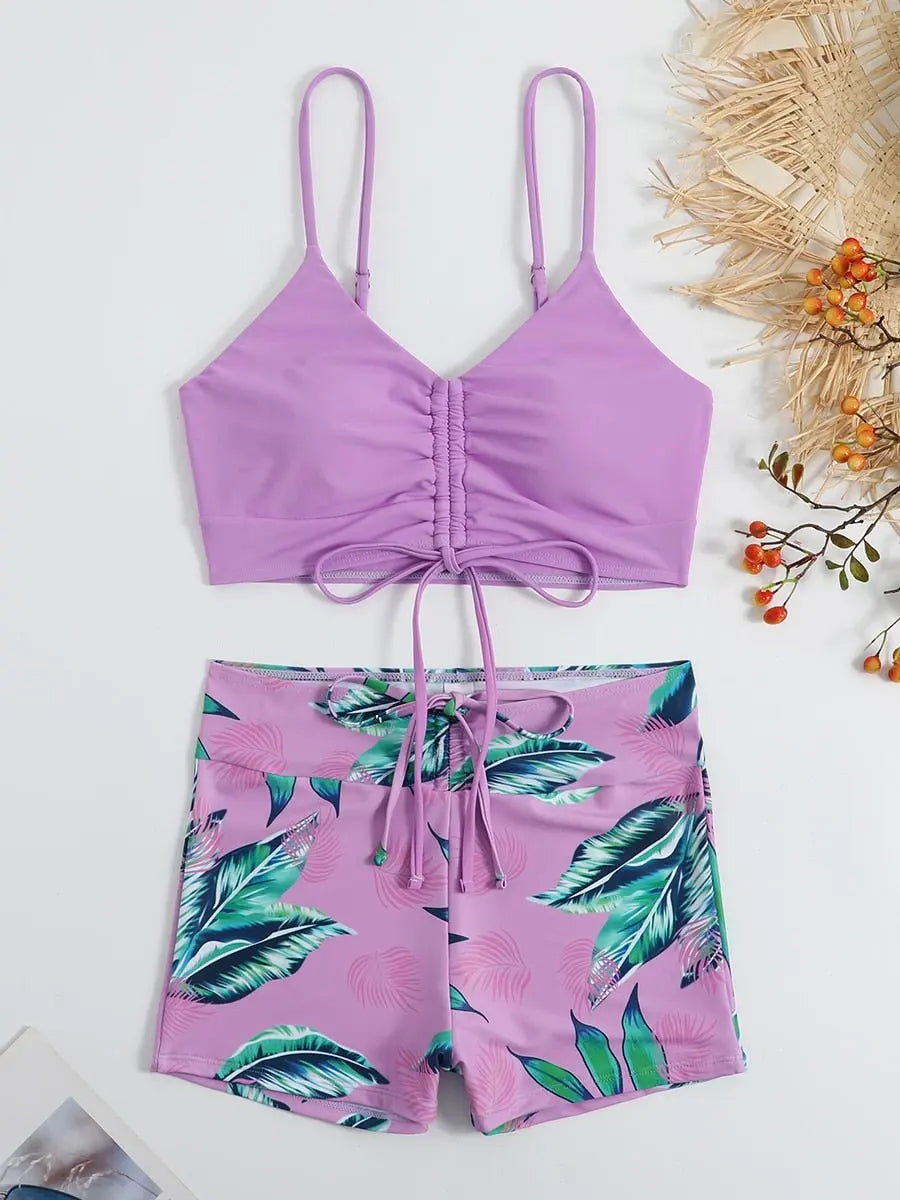 2026 Tie Dye Bikini Drawstring Swimsuit Women High Waist Shorts Swimwear Female Padded Bathing Suit Swimming Beachwear Summer