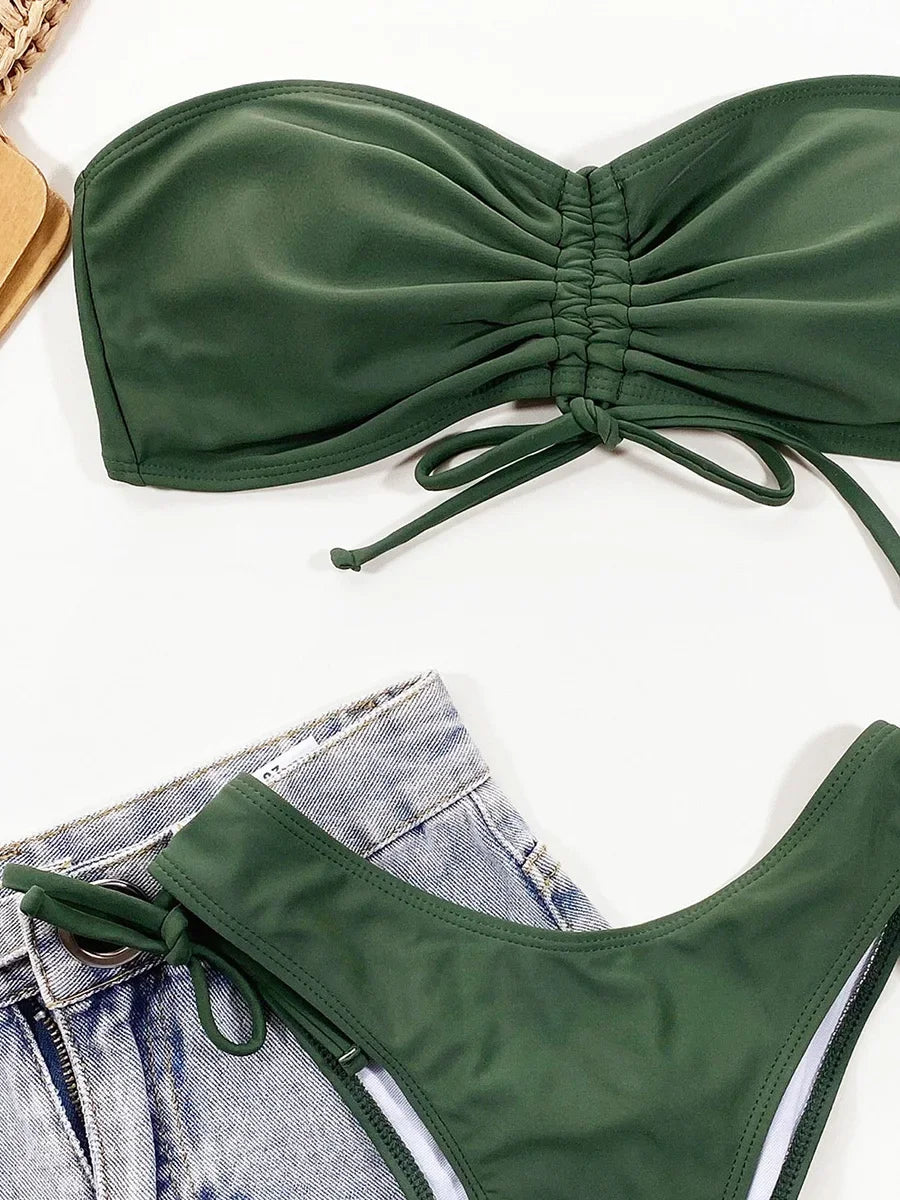 Lace Up Scrunch Butt Bandeau Bikini Female Swimsuit Women Swimwear Two-pieces Bikini Set Brazilian Bather Bathing Suit Swim Lady