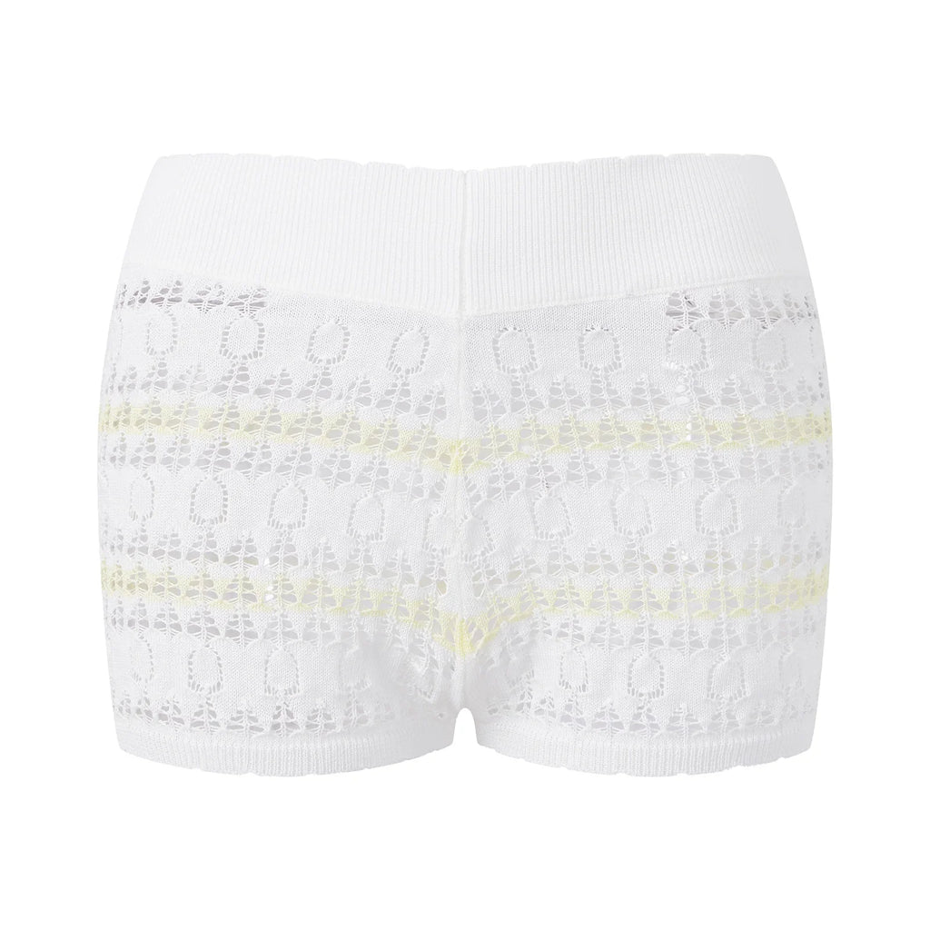 Summer Women's Knit Mini Shorts Elastic Waist Skinny Striped Print Micro Shorts Casual Daily Club Short Pants Beach Cover-ups