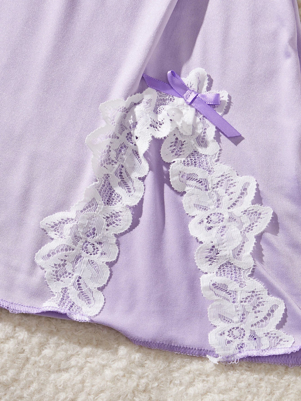 Light Purple Women Nightdress Sexy Lace Bow Lingerie Adult Dress Babydoll Sex Sleepdress Underwear Sets Ladies Erotic Outfits