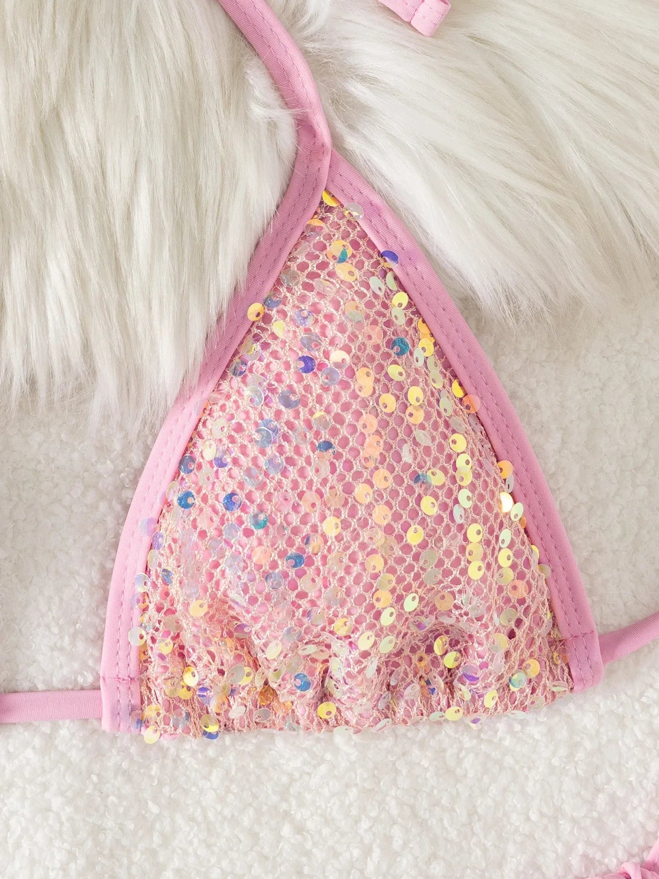 Shiny Sequin Pink Black Bikini Women Sexy Mesh Push Up Bra Tie Side Thong Swimsuit 2026 Brazilian Beach  Bathing Suit Swimwear