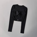Women's long sleeved yoga suit sports top, high-end tight fitting hollow back fixed chest cushion