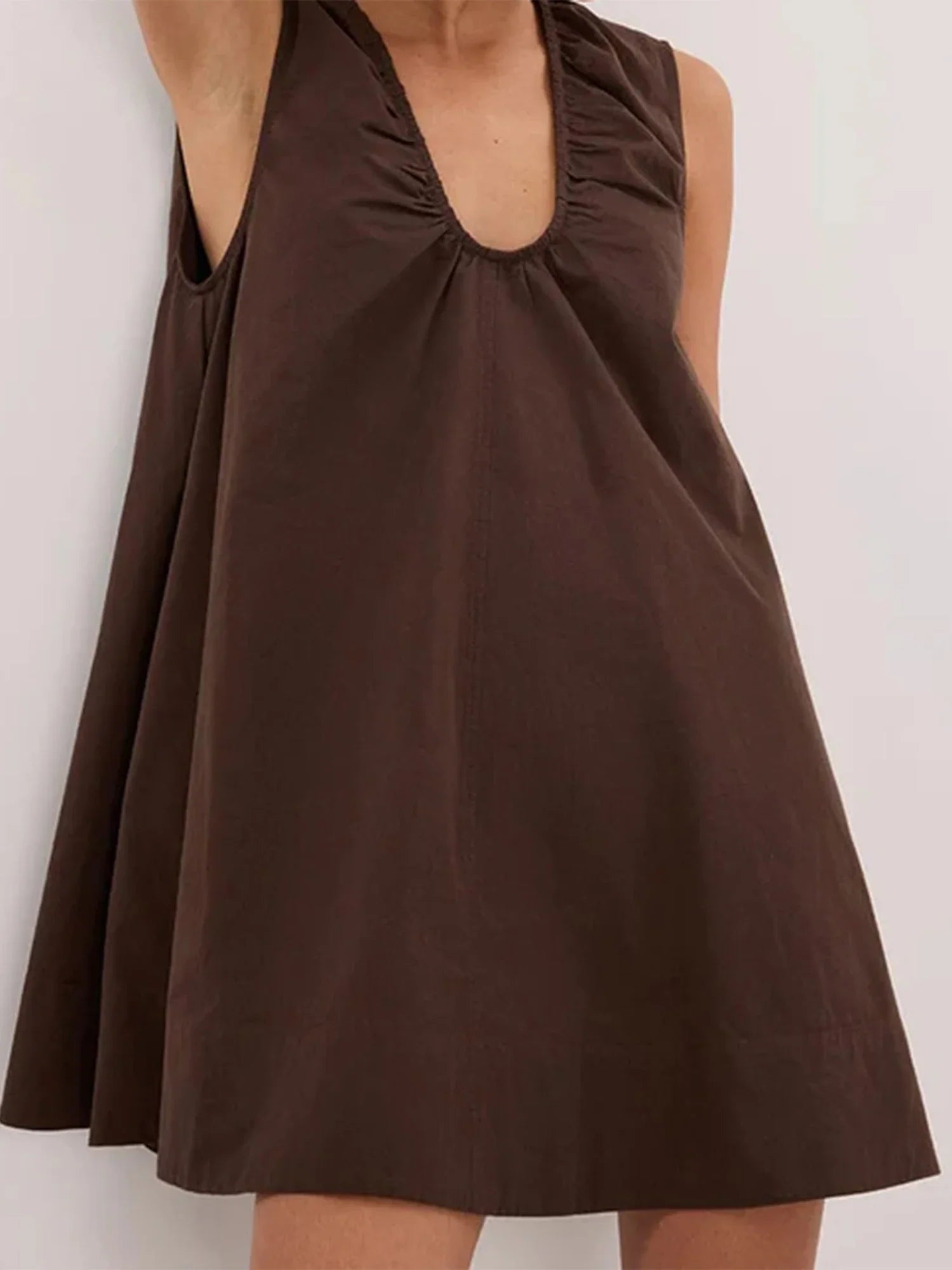 Women Summer Solid Color V Neck Loose Tank Dress Sleeveless Beach Mini Dresses with Pocket