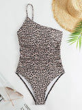 Sexy One Shoulder Swimsuit 2024 New Black Leopard Print Pleate Tummy Control One Piece Swimwear Beach Bathing Suit Monokini