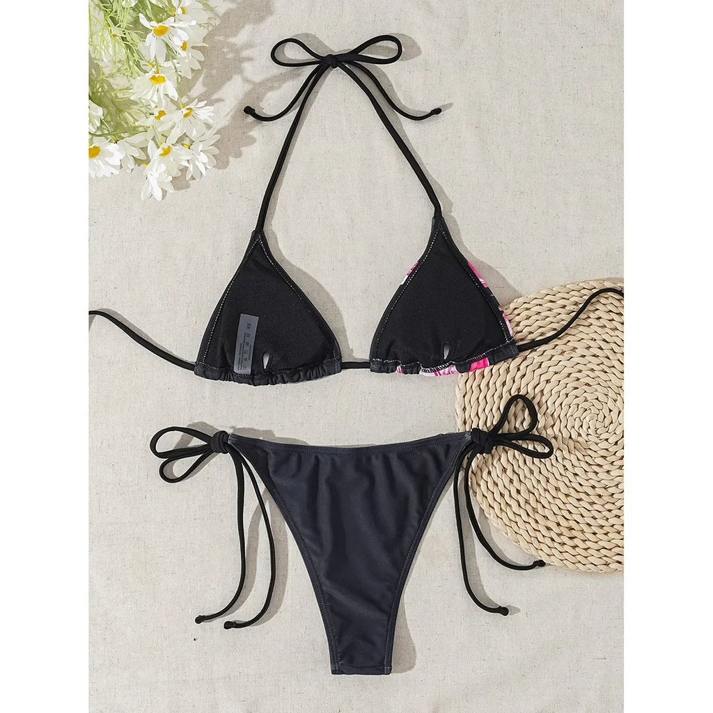 XS - L Floral Leopard Printed Halter Bikini Women Swimwear Female Swimsuit Two-Pieces Bikini Set Bather Bathing Suit Swim V6424