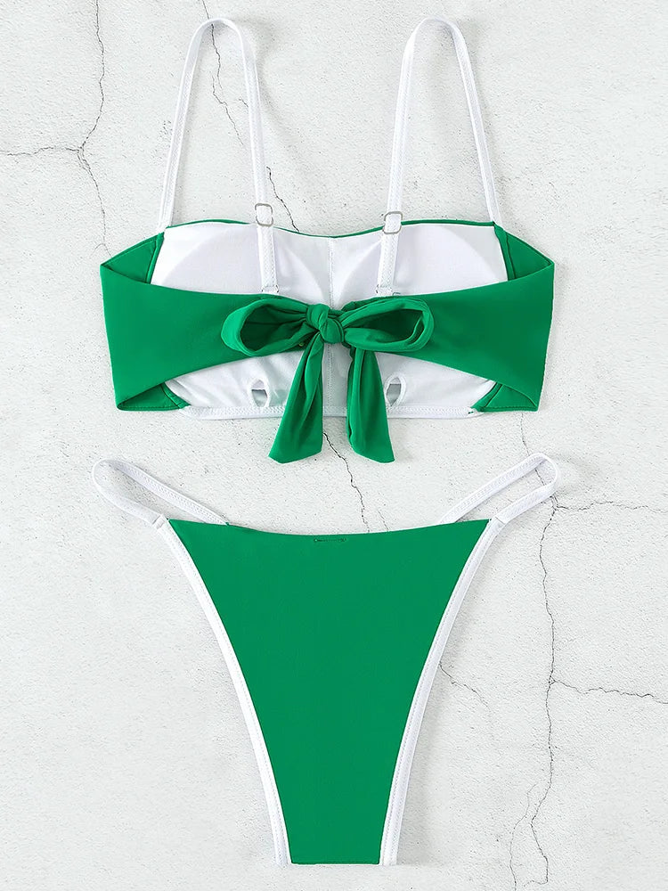 Splicing Mini Micro Thong Bikini Female Swimsuit Women Bandeau Swimwear Two-pieces Bikini Set Brazilian Bather Bathing Suit Swim