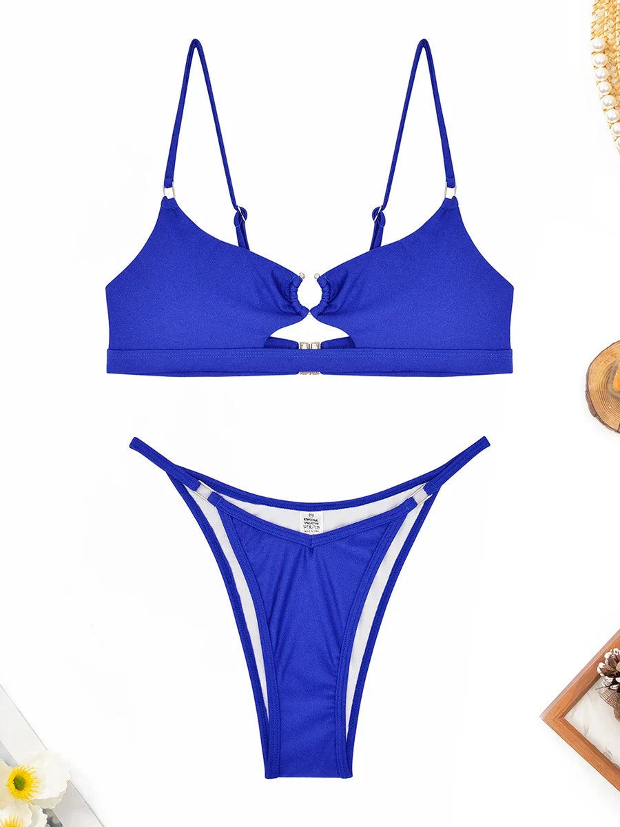Hollow Out Bikini 2026 Solid Ring Link Swimsuit Women Padded Swimwear Female Bathers Bathing Swimming Swim Suit Beachwear