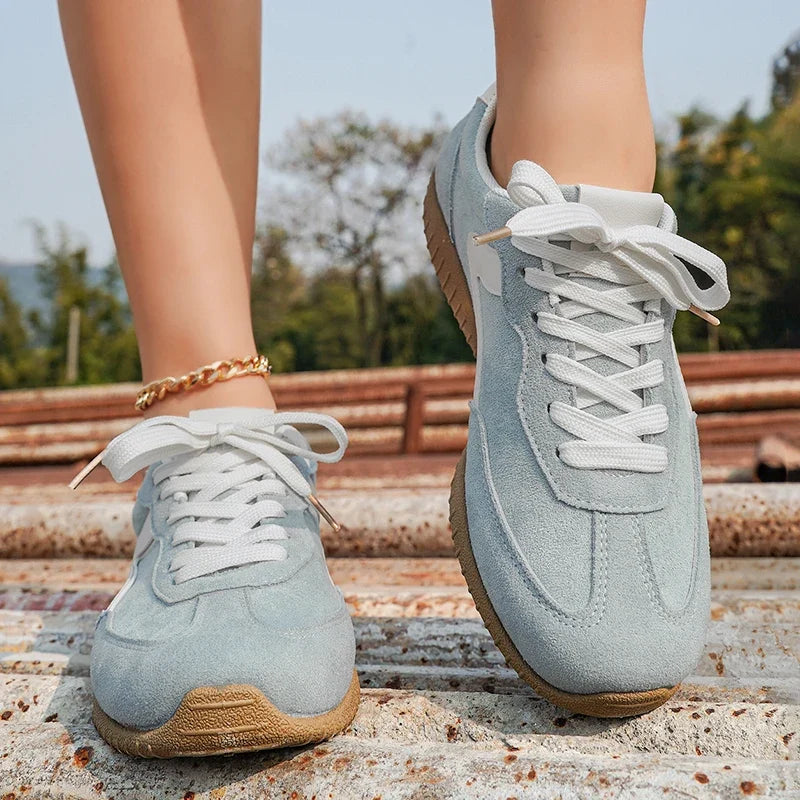 Comfortable Mixed Color Lace Up Tennis Sneakers Women Spring Anti Slip Soft Sole Flat Shoes Woman Round Toe Sports Walking Shoes