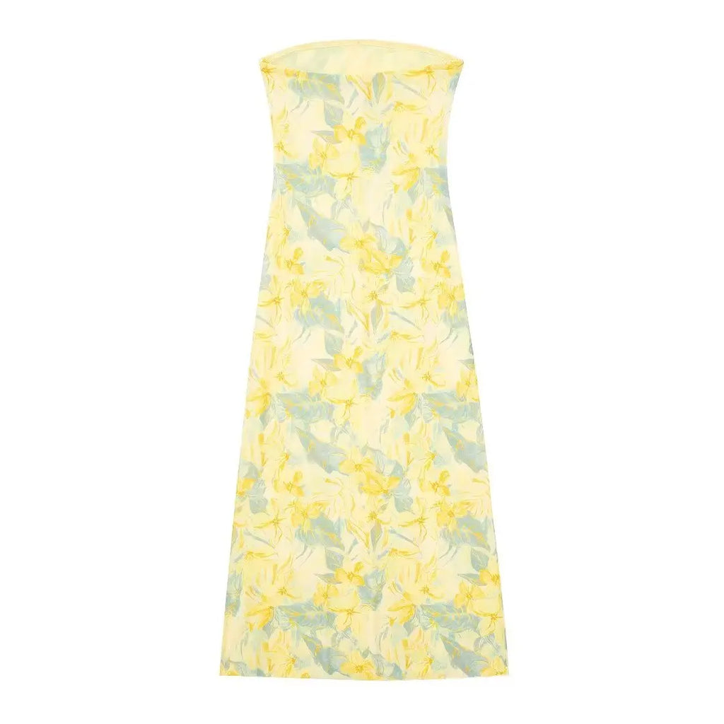 2024 Dress For Women Summer Chic Print Mesh Sleeveless Sexy Side Slit Slim Dresses Wild Beach Resort Style Woman Dress