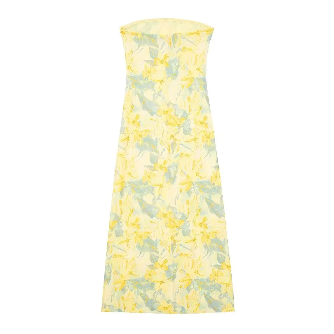 2024 Dress For Women Summer Chic Print Mesh Sleeveless Sexy Side Slit Slim Dresses Wild Beach Resort Style Woman Dress