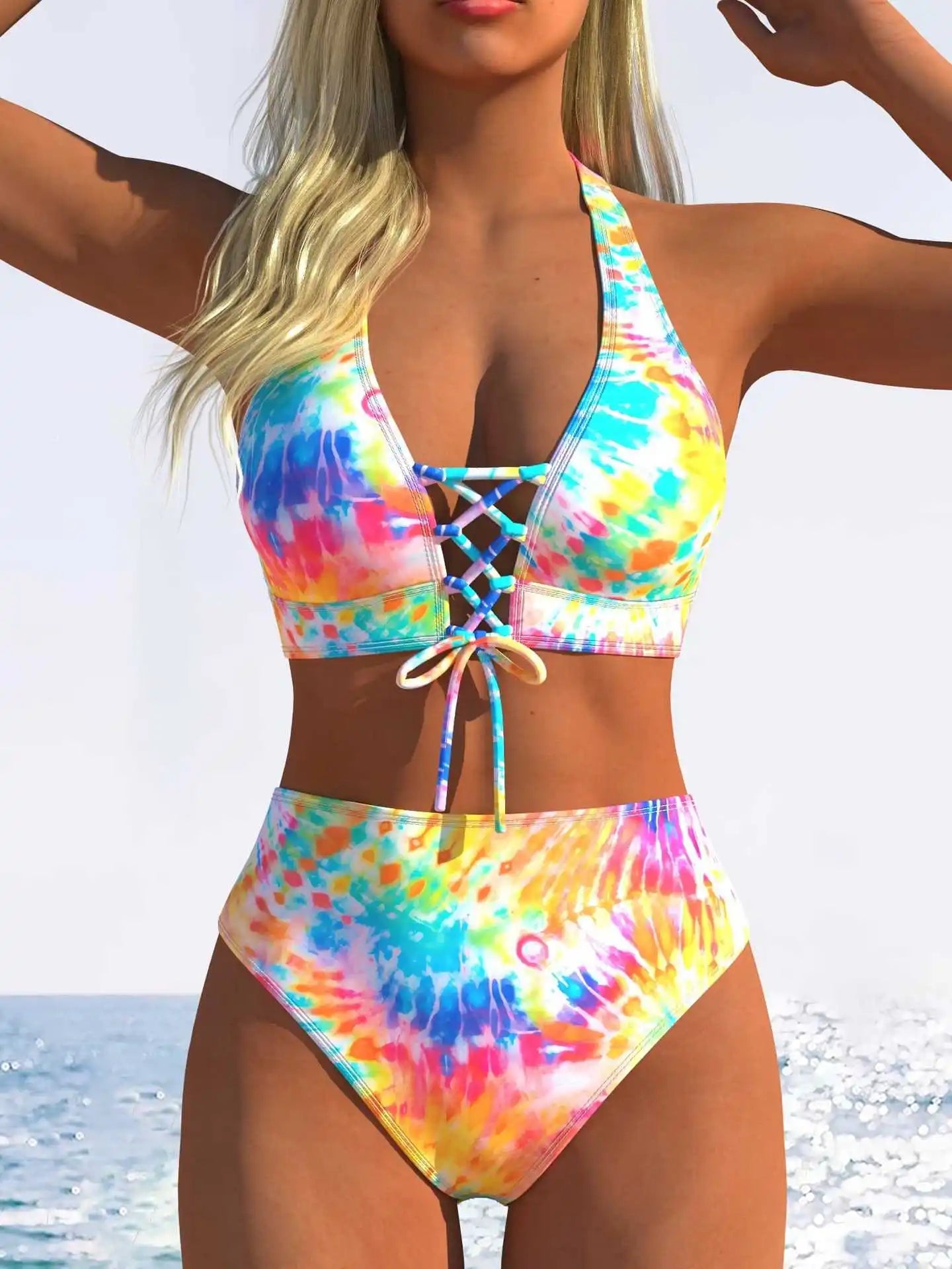 Sexy Pink Leopard Print Gradient Bikini Set Women Drawstring V Neck Push Up High Waist Swimsuit 2026 Beach Bathing Suit Swimwear