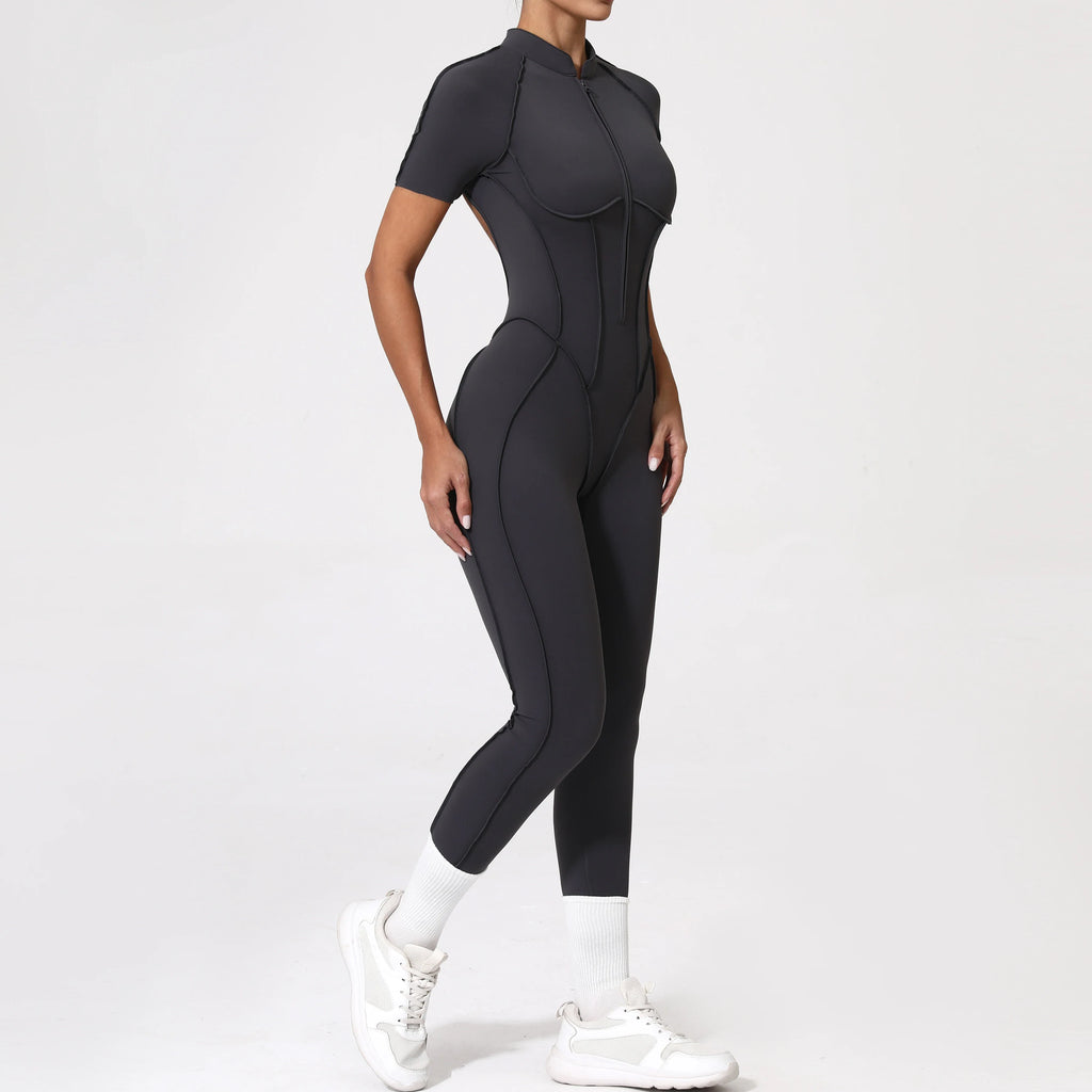 With Zipper Hollow Back Yoga Jumpsuit Sportswear Women Gym Clothes Running Fitness Yoga Backless Bodysuit
