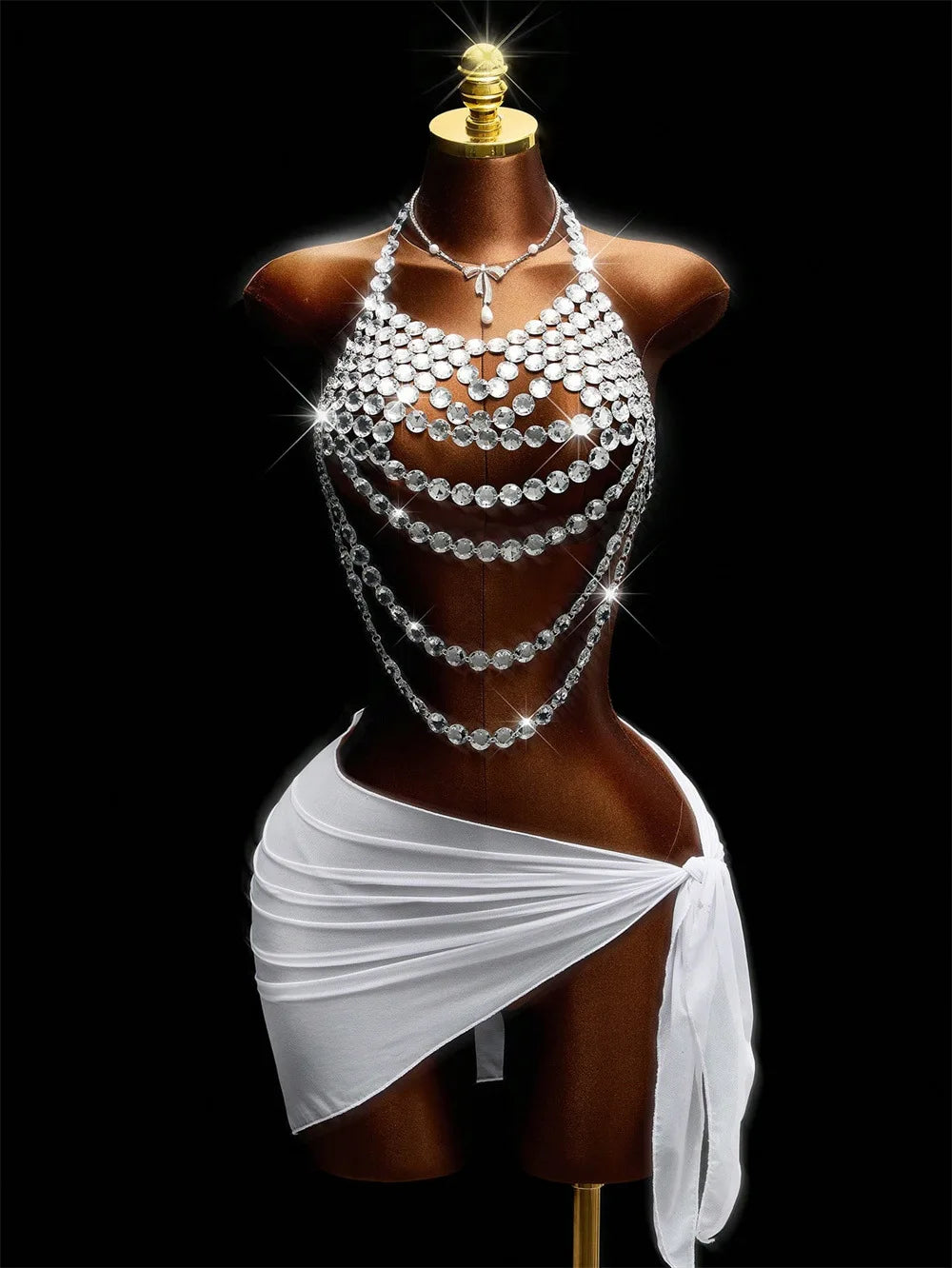 Sparkly Rhinestone Lingerie Body Chain Halter Neck Crystal Bra Crop Tank Tops for Women Body Jewelry Nightclub Rave Costume