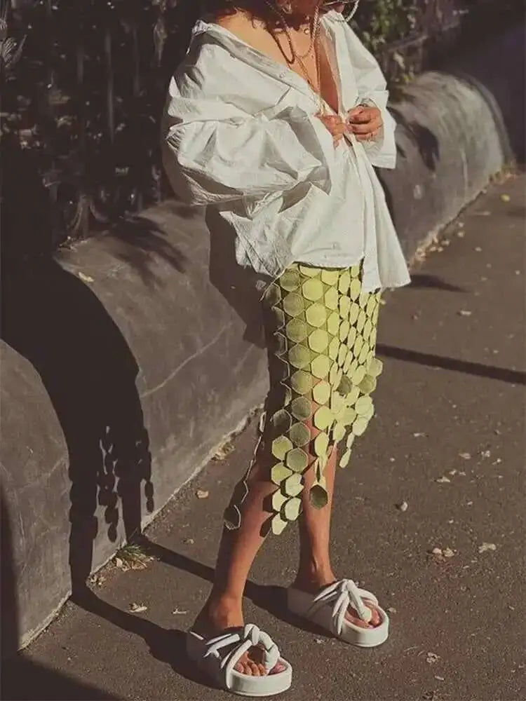 Dot Solid Minimalist Casual Skirt For Women High Waist Patchwork Zipper Irregular Hollow Out Skirts Female Fashion New OPM8