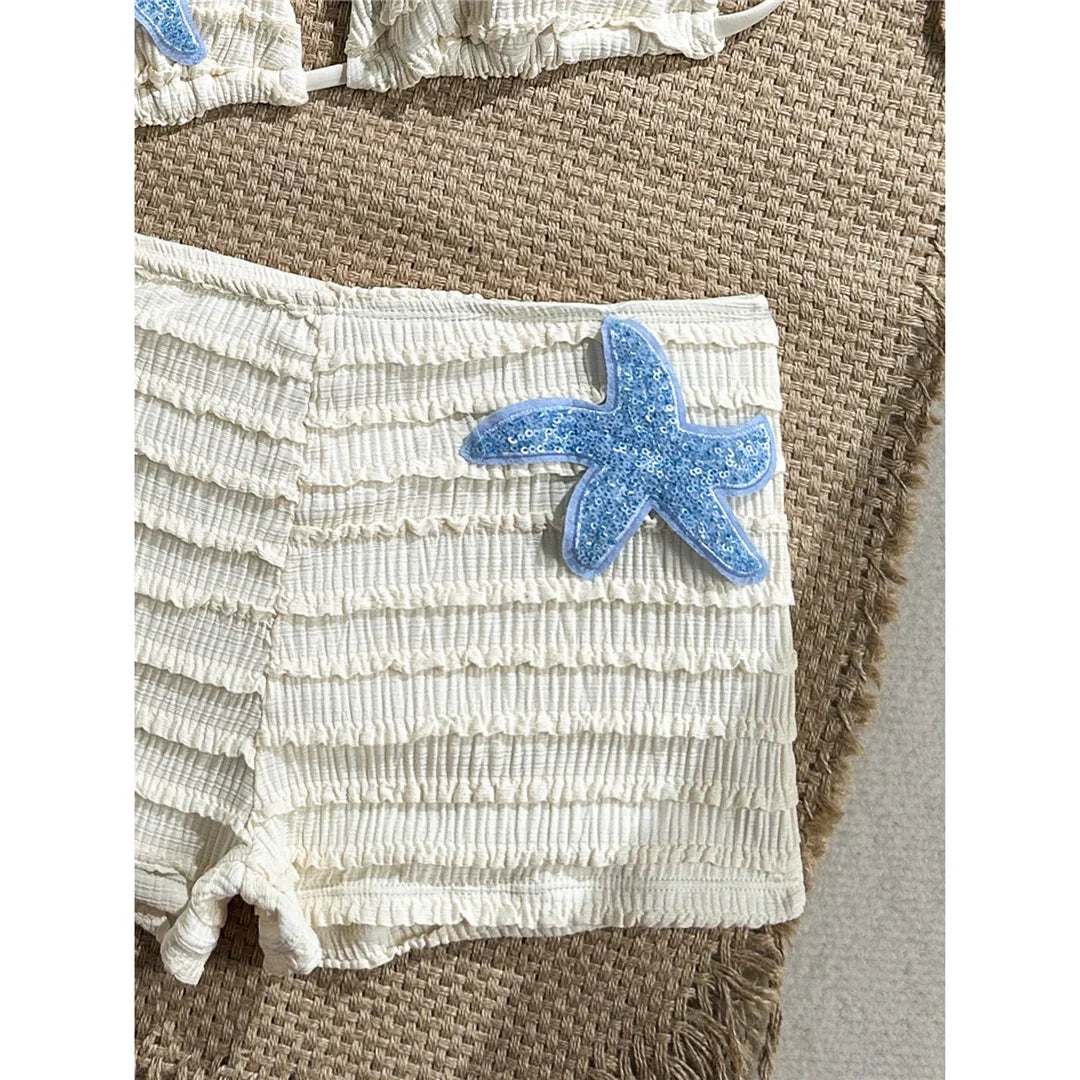 Sequins Starfish Halter High Waist Bikini Female Swimsuit Women Swimwear Two-Pieces Bikini Set Bather Bathing Suit Swim V8215