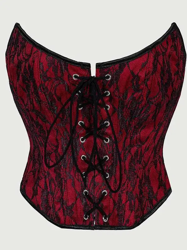 Corset Top Thin Without Lace Deep Red Body Shaping Chest Support Waist Tie Waist Tightening Corset Casaul Pure Desire Style Y43R