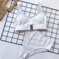 4 Colors Bikini Women Solid High Waist Swimwear Swimsuit Buckle Design Female Beach Bikinis Set Bathing Suit Bikini Taille Haute