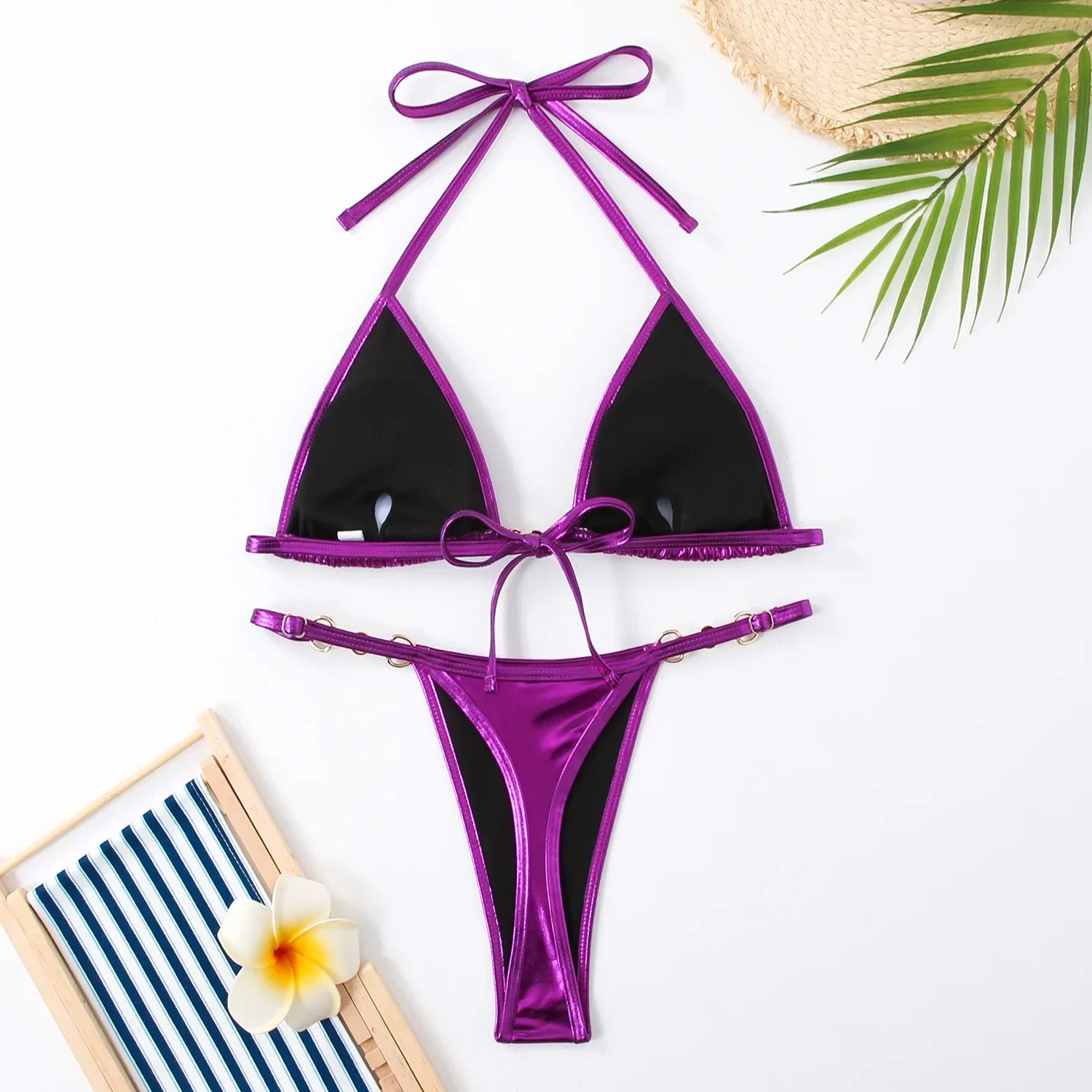 Shiny Pink Micro Bikini 2026 Mujer Women Sexy PU Pearls Push Up Thong Swimsuit Summer Bathing Suit Bandage Holiday Swimwear