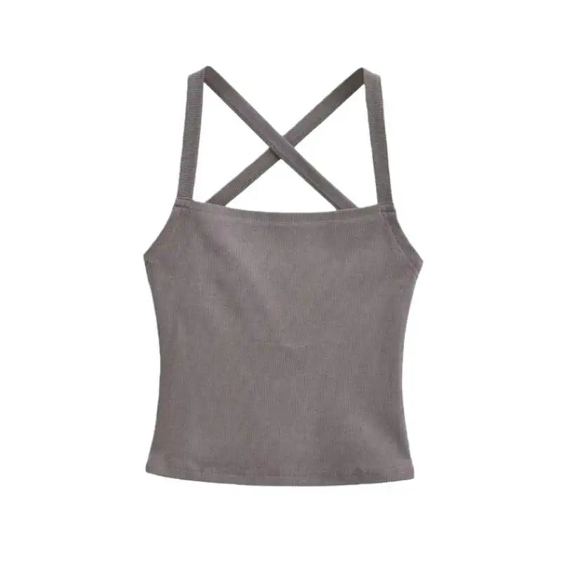 Solid Color Sexy Back-Cross-Strap Tank Top For Women New Summer Slim-Fit Short Outerwear Base Top Pure Desire Casual Style 56ZA