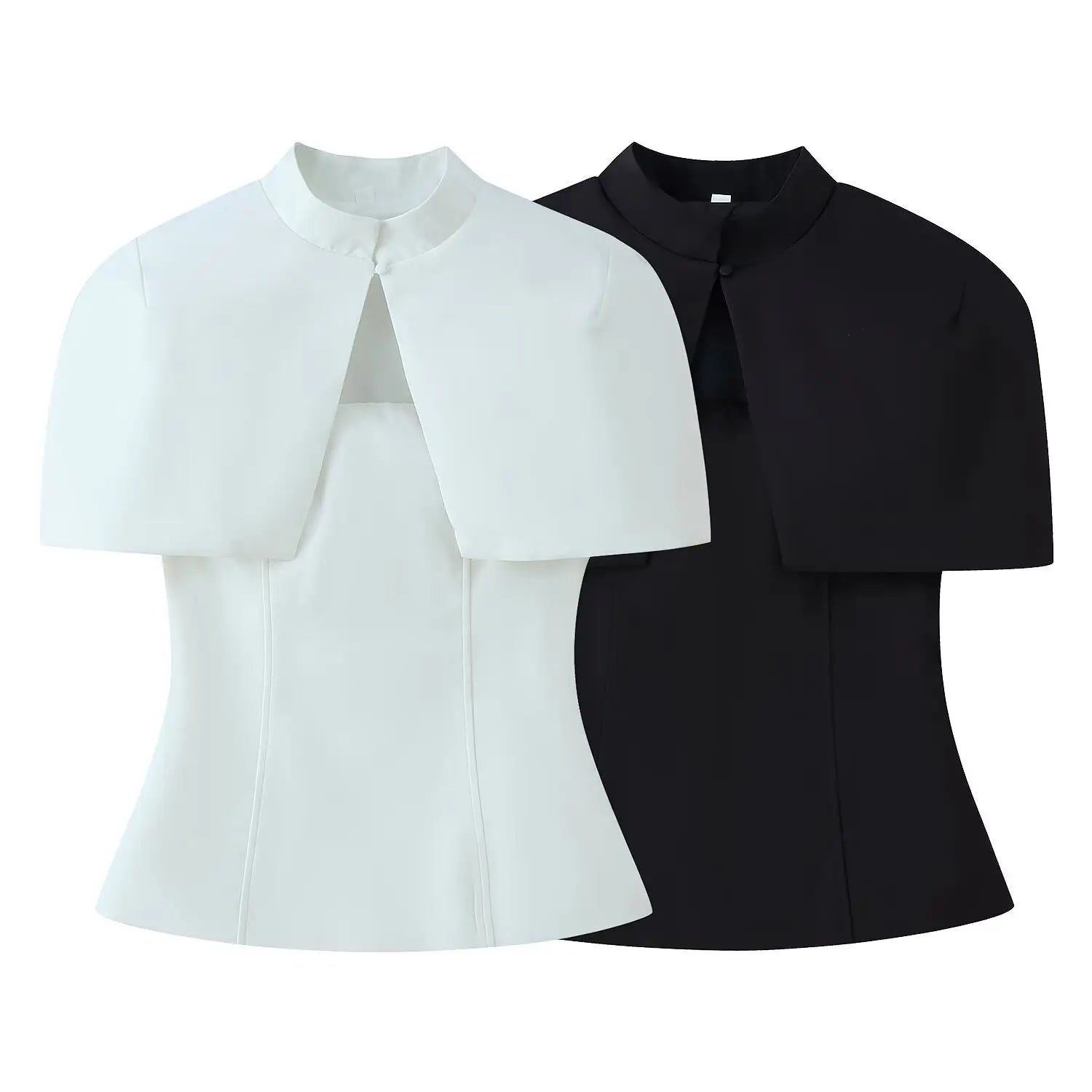 Women's Fashion Casual Shawl-Style Waist-Cinching Top Solid Color For Woman Elegant Cape Sleeve Top For Women White Black 81FF