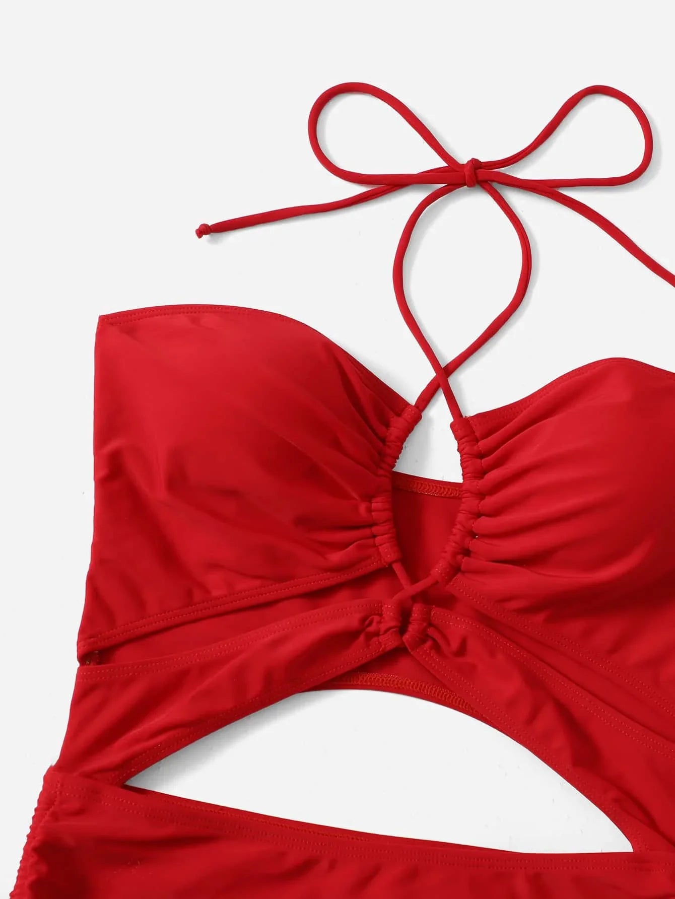 2026 Drawstring Swimsuit Solid Cut Out Knot Halter One Piece Swimwear Women Padded Bathing Suit Female Swimming Summer Beachwear
