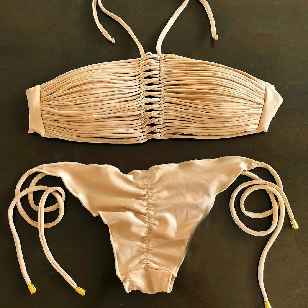 New Bandage Stripes Brazilian Bikini Swimwear Women's Swimsuit Two Piece Set Female Sexy Lace up Mujer Beachwear Summer