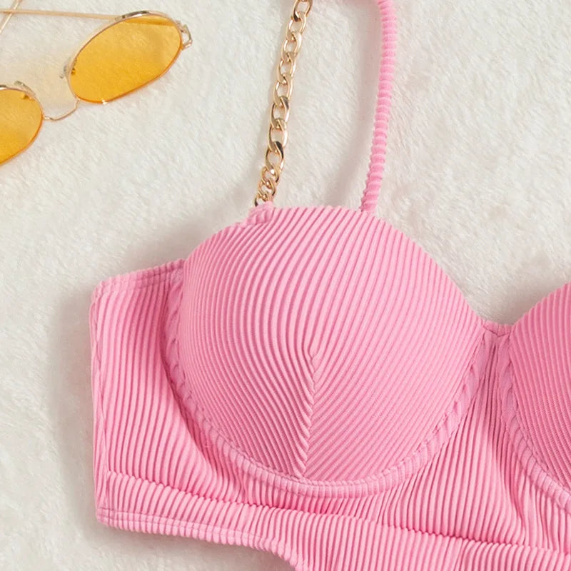 Sexy Ribbed Underwired Bra Cup Female Swimwear One Piece Swimsuit Women Backless Monokini High Cut Bathing Suit Swim Bodysuit