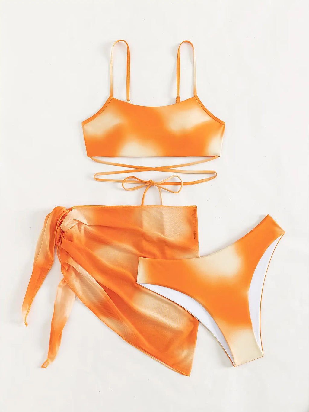 3 Pieces Ombre Lace Up Bikini Swimsuit & Beach Skirt Sexy Swimwear Women 2026 Bathing Swimming Swim Suit Female Summer Beachwear