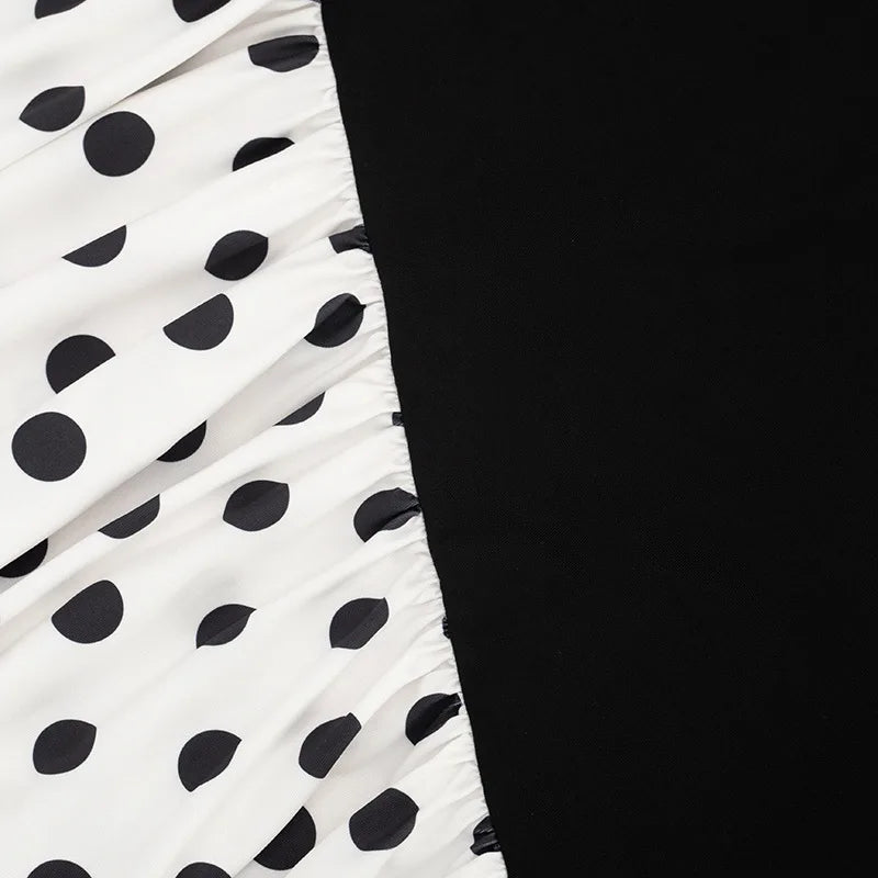 FDYOUI Elegant Bandage Polka Dot Patchwork Evening Dresses Women's 2026 Summer Off Shoulder High Slit Pleated Long Party Dress