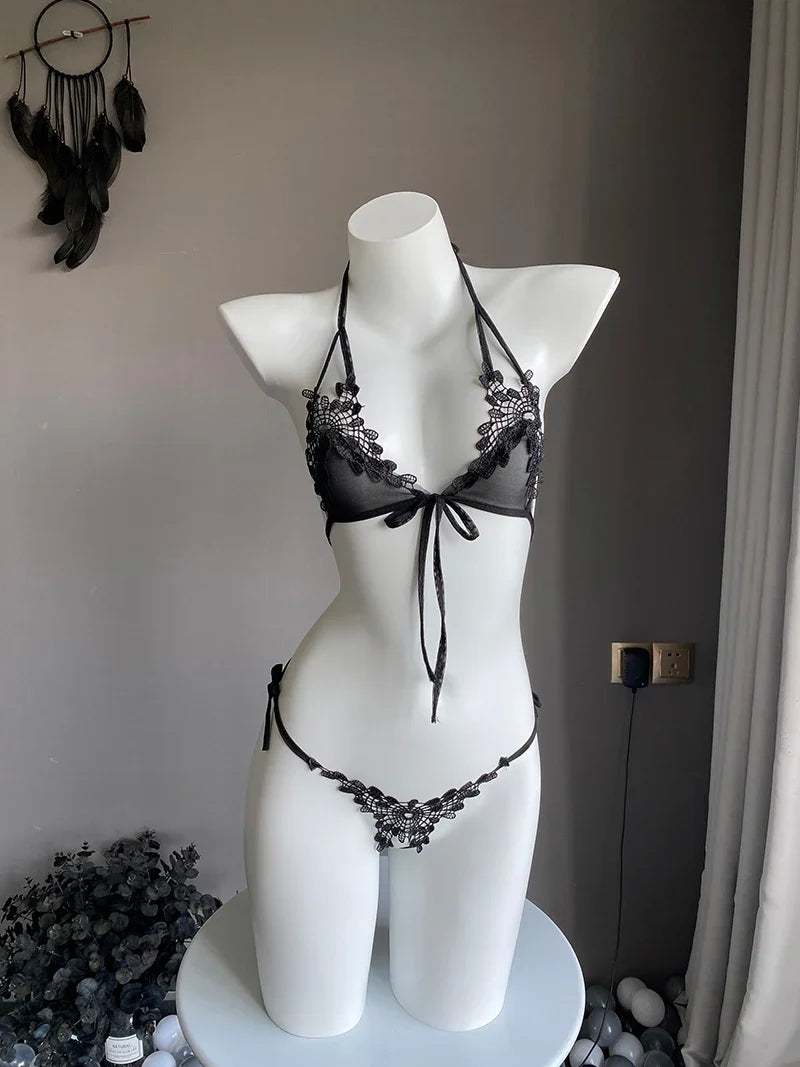 New Women's Underwear White Lace Adjustable Push Up Bra Embroidered Thong Exotic Set Sweet Lingerie Sexy Open G-string Outfits