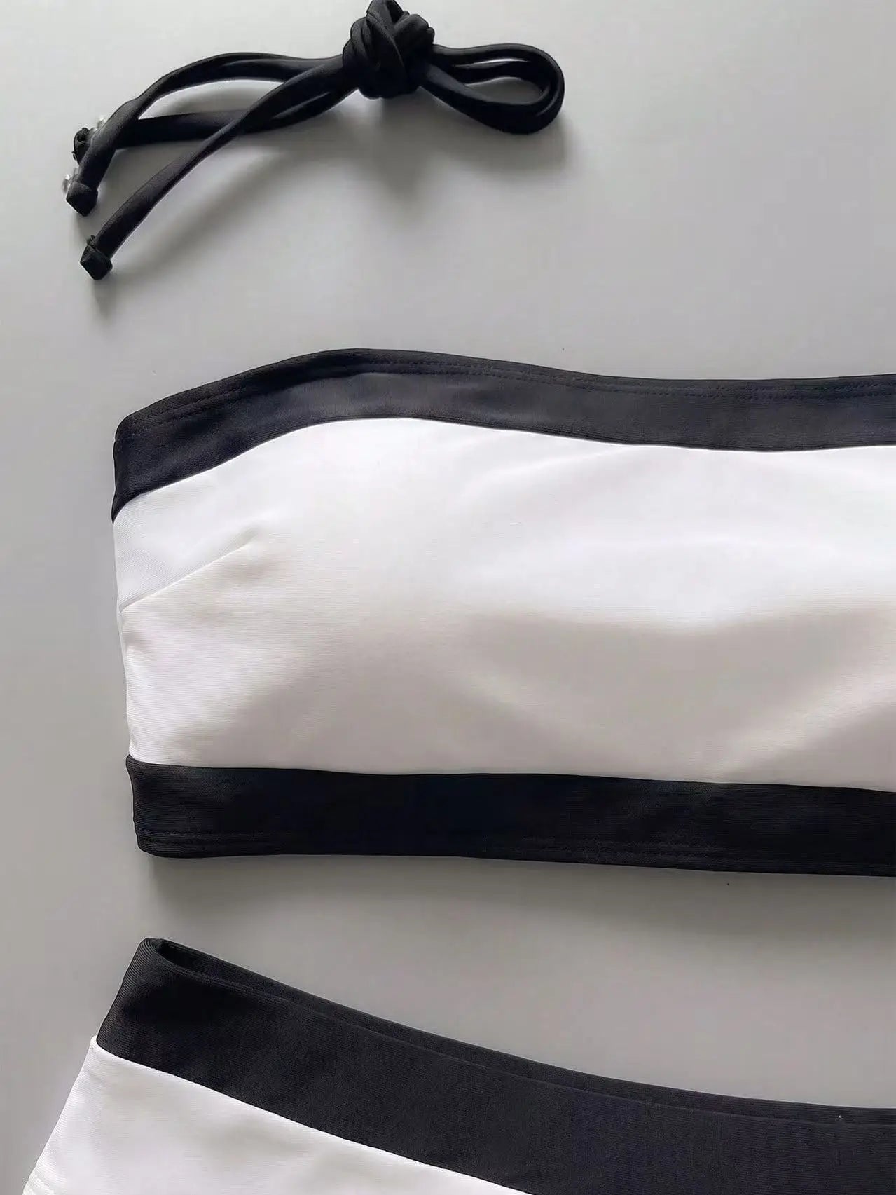 Sexy White Black Patchwork Bikini Set 2026 Women Bandeau Push Up Bra High Waist Swimsuit Beach Bathing Suit Holiday Swimwear